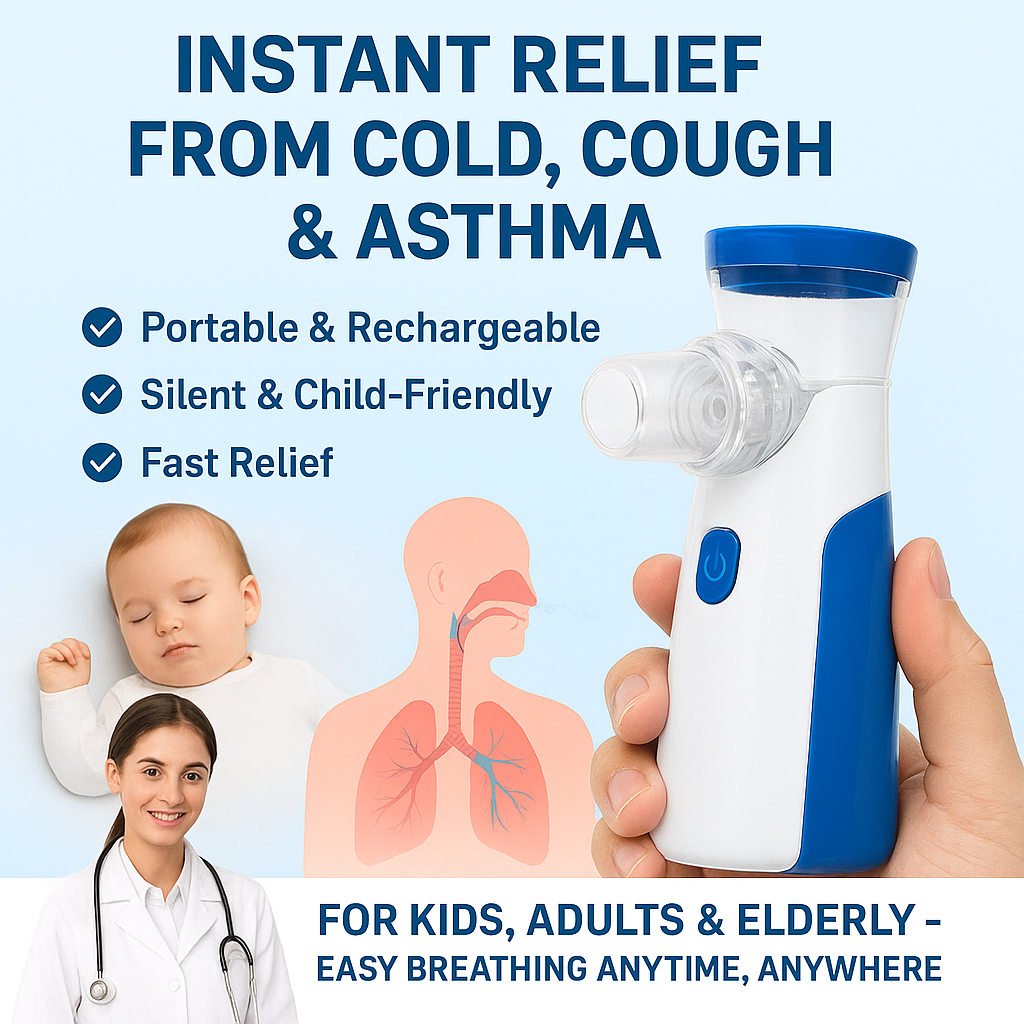 Mesh Nebulizer Machine (Portable & Rechargeable) – Cold & Cough Relief for Kids, Asthma Care for Adults & Elderly | Steam Inhaler