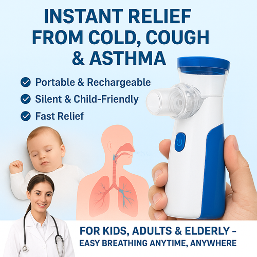 Mesh Nebulizer Machine (Portable & Rechargeable) – Cold & Cough Relief for Kids, Asthma Care for Adults & Elderly | Steam Inhaler
