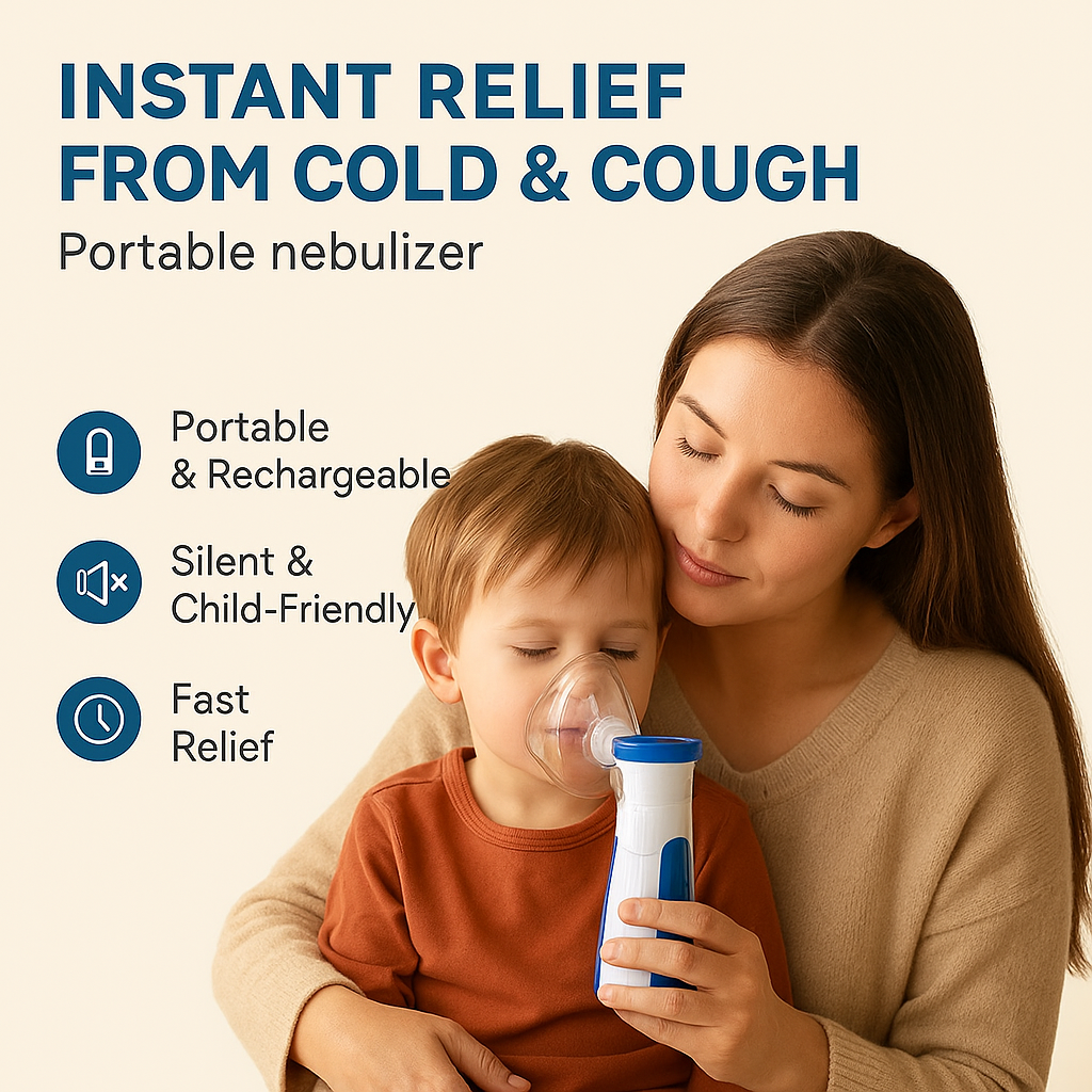 Mesh Nebulizer Machine (Portable & Rechargeable) – Cold & Cough Relief for Kids, Asthma Care for Adults & Elderly | Steam Inhaler