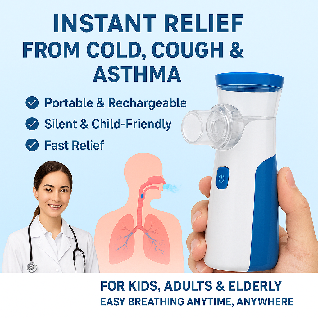 Mesh Nebulizer Machine (Portable & Rechargeable) – Cold & Cough Relief for Kids, Asthma Care for Adults & Elderly | Steam Inhaler