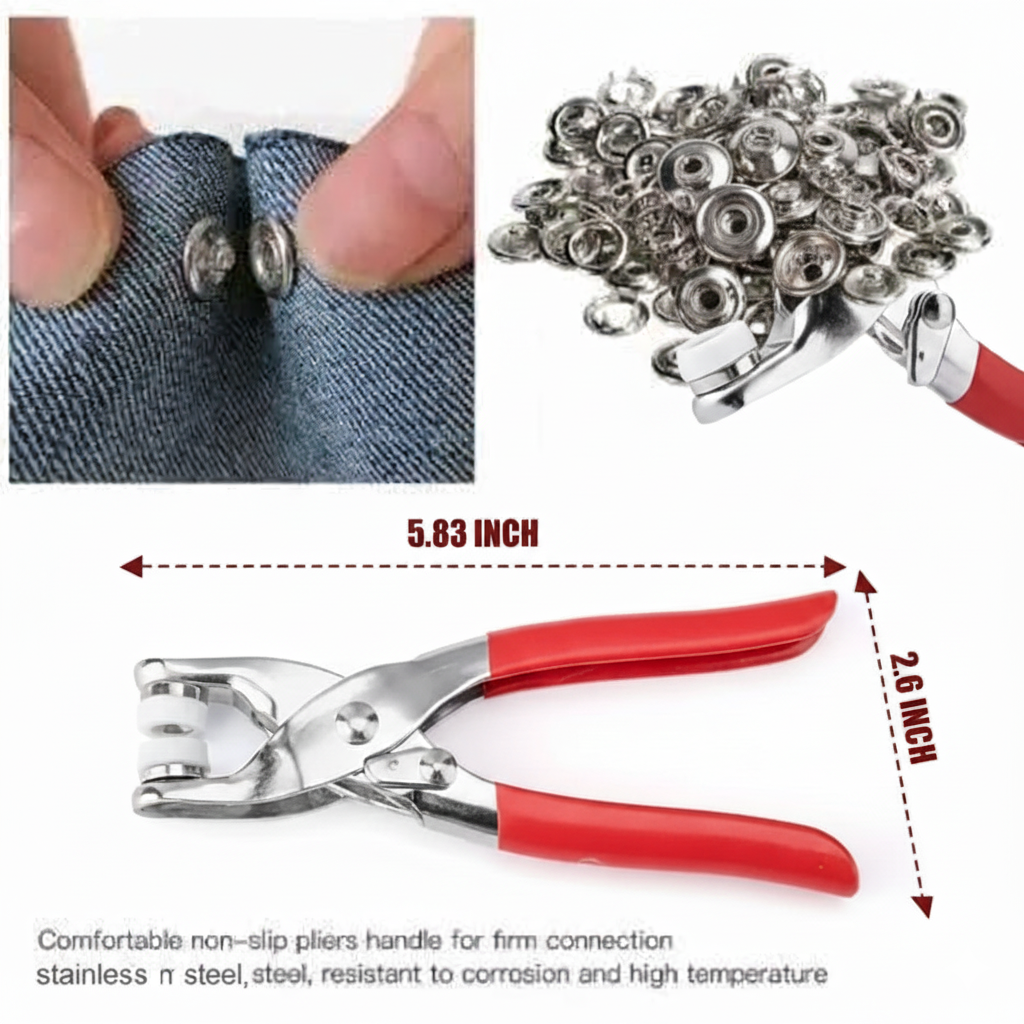 DIY Sewing Buttons Set For Clothing Sewing 200 PCS Silver Button Thickened Snap Fasteners Kit Metal Copper Five Claw Buckle Set With Hand Pressure Pliers Pack of 1