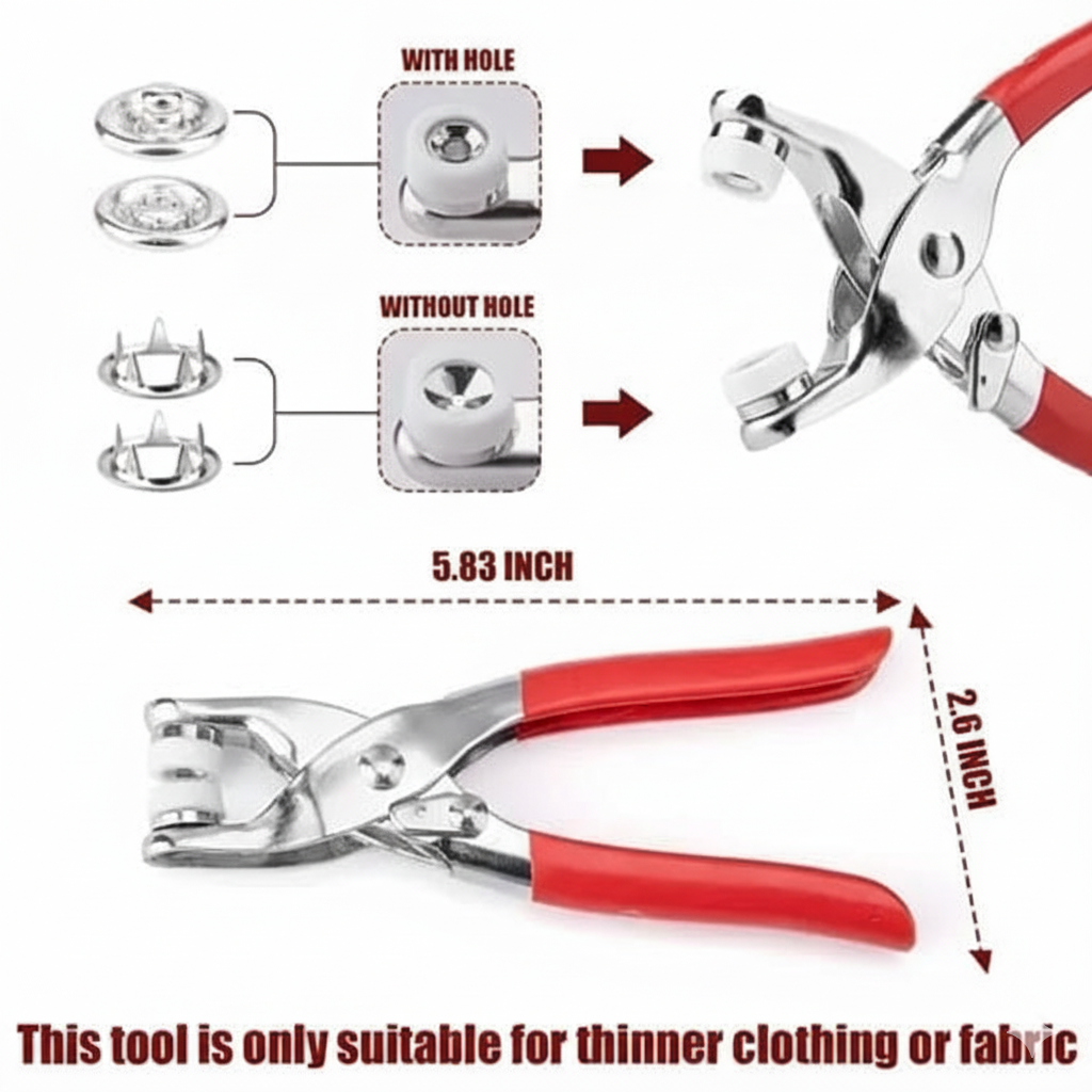 DIY Sewing Buttons Set For Clothing Sewing 200 PCS Silver Button Thickened Snap Fasteners Kit Metal Copper Five Claw Buckle Set With Hand Pressure Pliers Pack of 1
