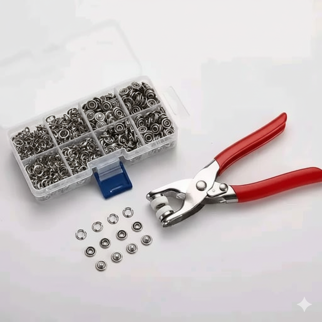DIY Sewing Buttons Set For Clothing Sewing 200 PCS Silver Button Thickened Snap Fasteners Kit Metal Copper Five Claw Buckle Set With Hand Pressure Pliers Pack of 1