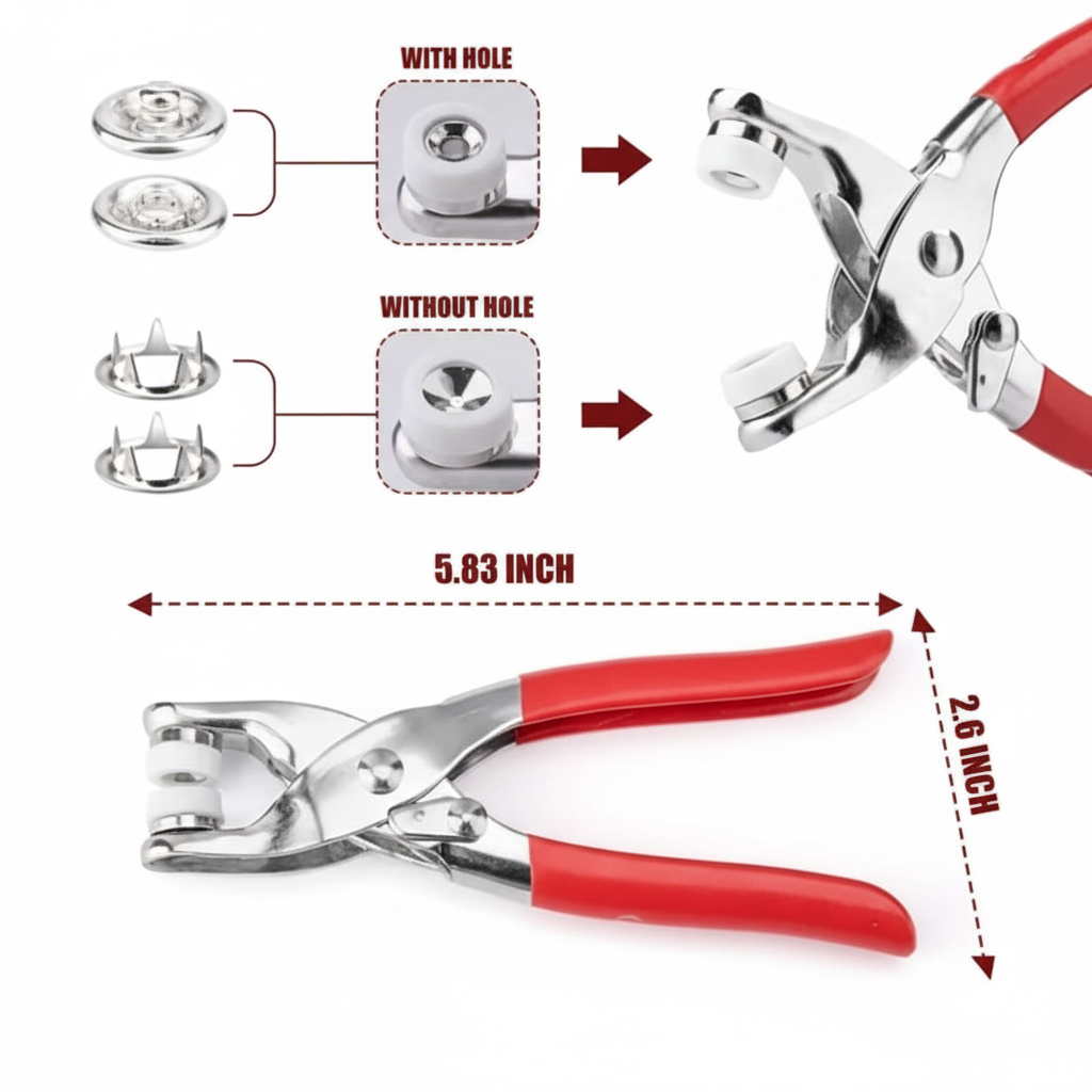 DIY Sewing Buttons Set For Clothing Sewing 200 PCS Silver Button Thickened Snap Fasteners Kit Metal Copper Five Claw Buckle Set With Hand Pressure Pliers Pack of 1