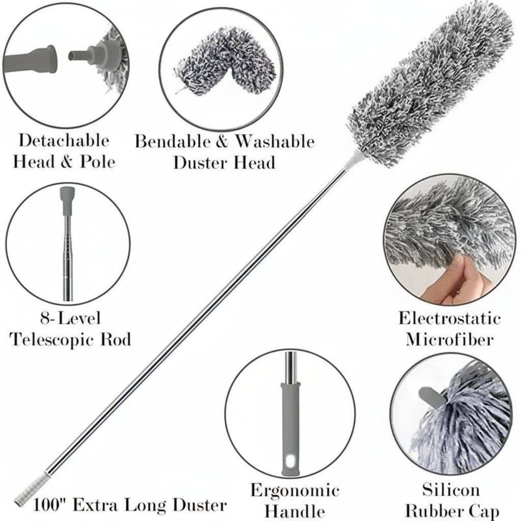 Microfiber Feather Duster – Bendable & Extendable (Grey)